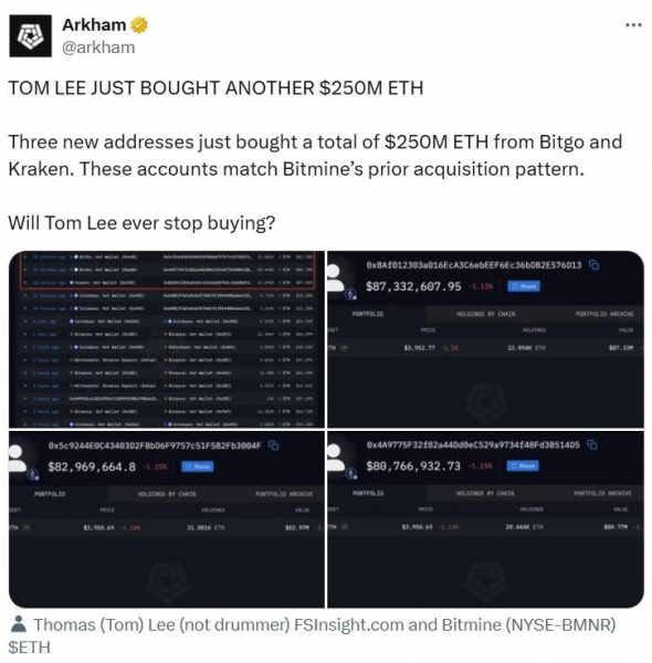 
 Ли из BitMine говорит, что &laquo;ценовые колебания&raquo; эфира &mdash; это сигнал к покупке		