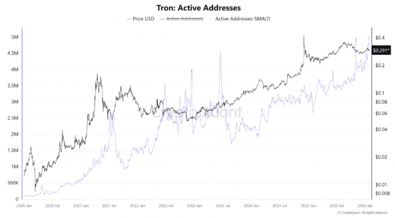
 Число активных адресов в сети Tron достигло рекордных 5 млн		