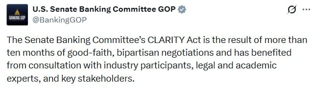 
 Сенаторы-республиканцы опровергают критику в адрес закона CLARITY перед началом обсуждения		