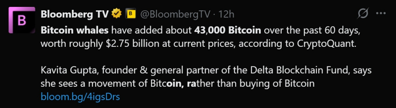 
 &laquo;Кит-инвесторы&raquo; в биткойнах увеличили свои запасы на 43 000 BTC, положив конец продолжавшейся несколько месяцев волне продаж		