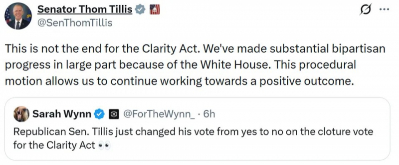 
 Криптоиндустрия обращается к регуляторам США после провала CLARITY Act		