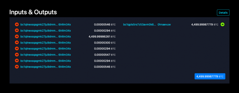 
 Крупный держатель Bitcoin переместил 4500 BTC, которые оставались невостребованными с 2022 года, уничтожив при этом семь пылевых свалок		